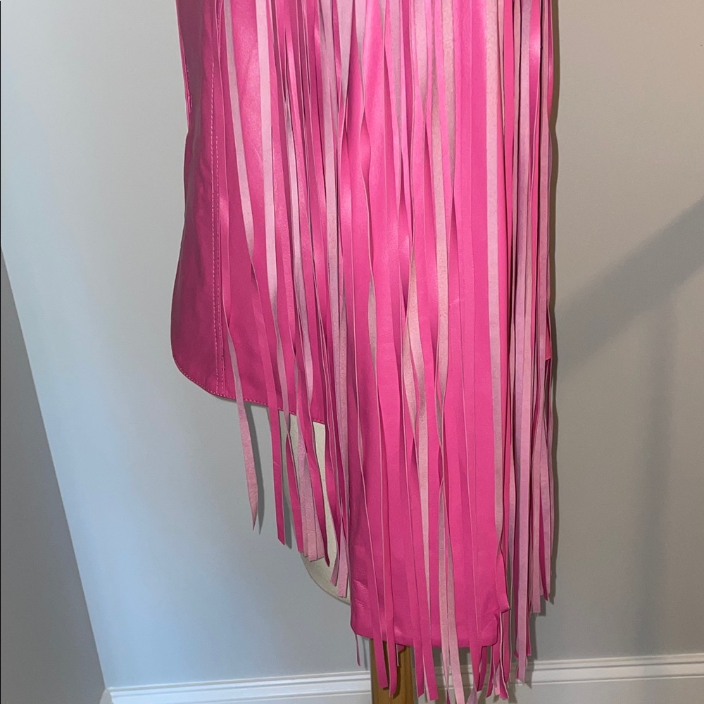 Chic Pink Leather Fringe Jacket - Picture 4 of 16